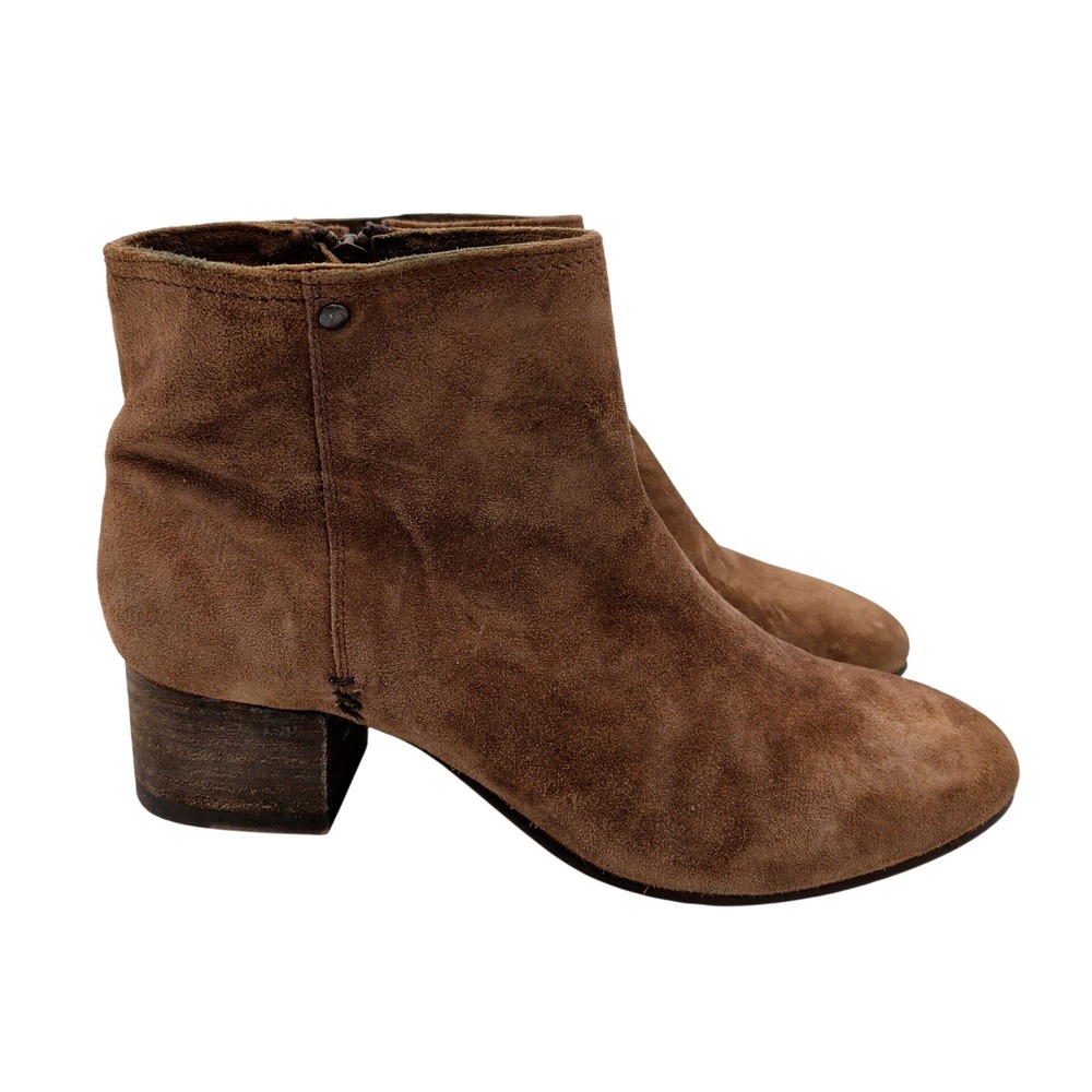 Trask Vivian Brown Suede Leather Ankle Boots 9.5M Block Heel Side Zip 36-0946‎